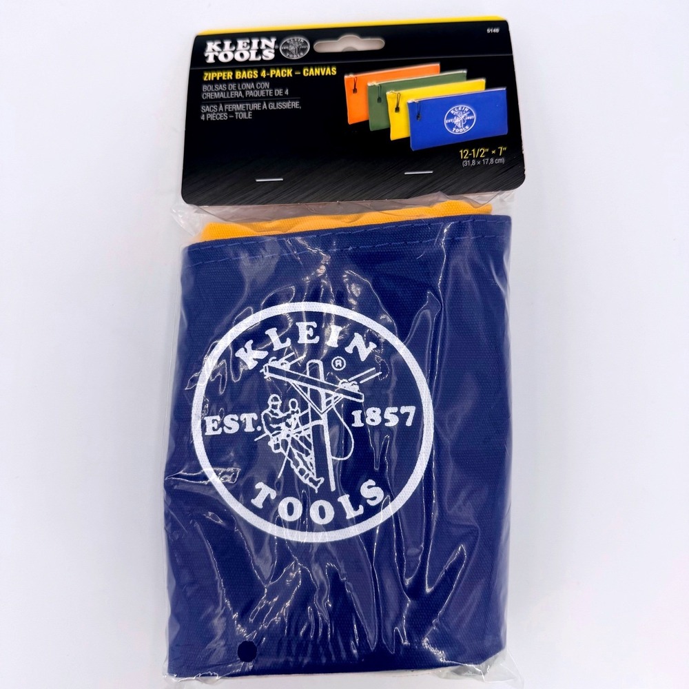 Klein Tools Zipper Bags 4-Pack 12.5x7 Multi New Canvas Tool Pouches 5140
